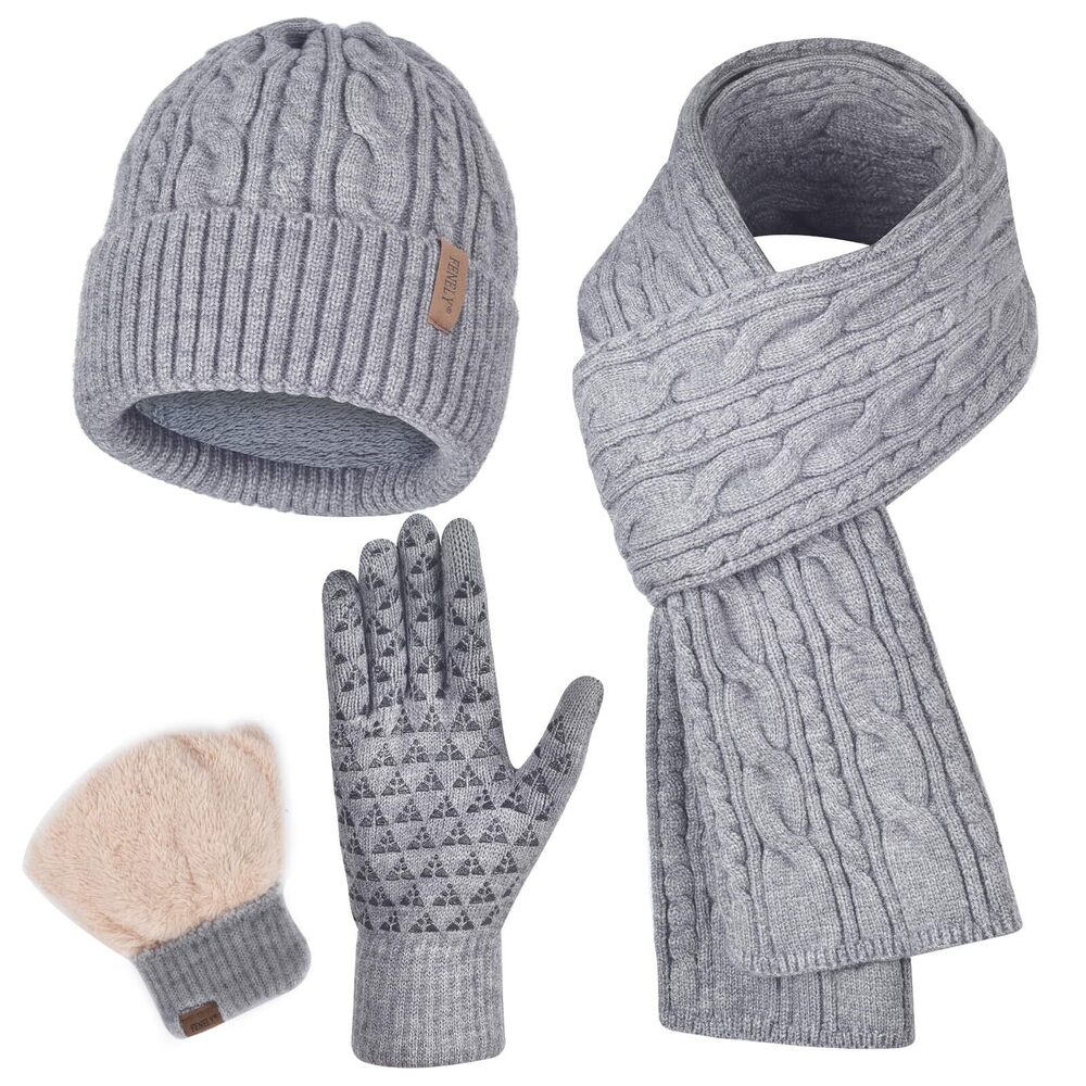 6391 Beanie Hat Gloves Scarf Set Winter Warm Knit Knitted Neck Warmer